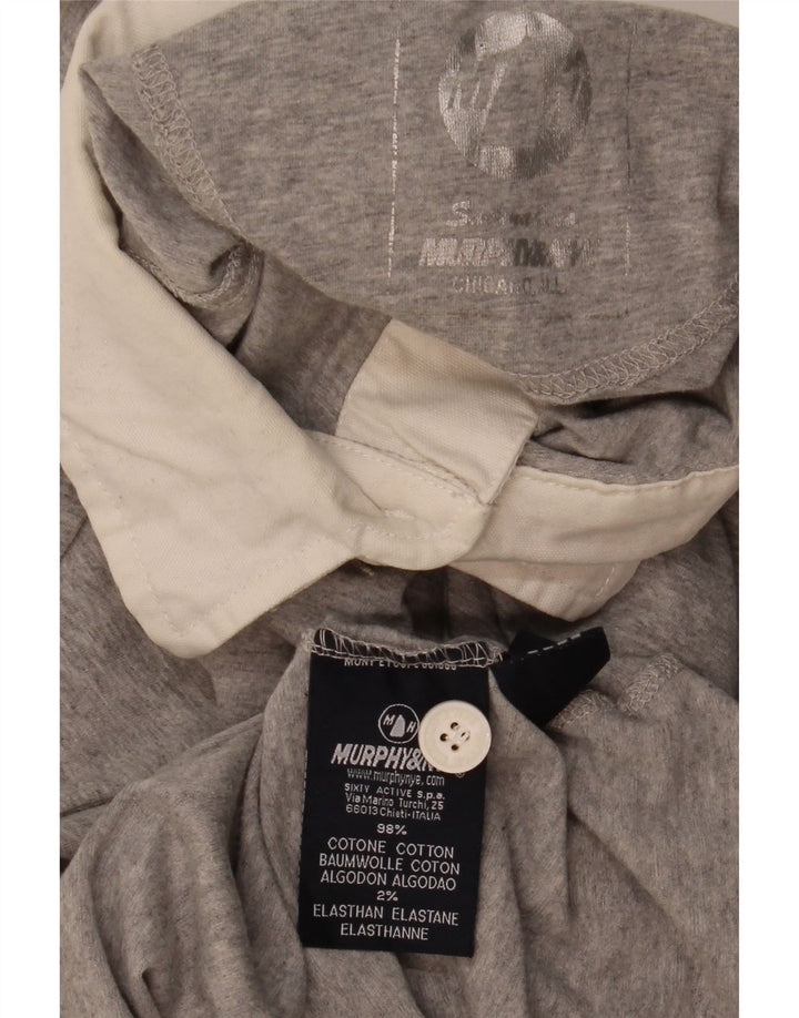 Murphy & Nye Herre grafisk langærmet rugby poloshirt Medium grå flækket