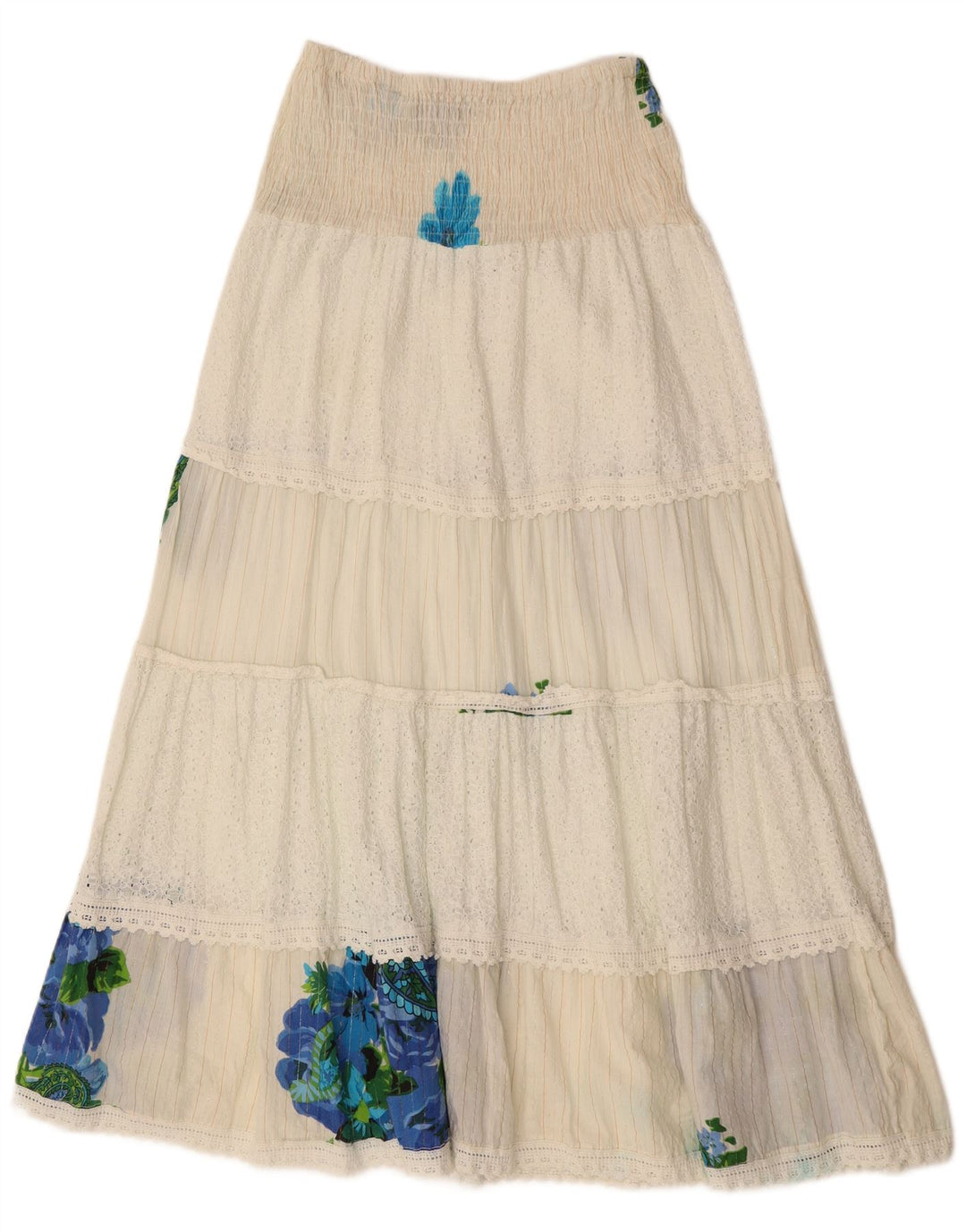 SIYA Dame Maxi Tiered nederdel W30 Medium Off White Blomsterbomuld