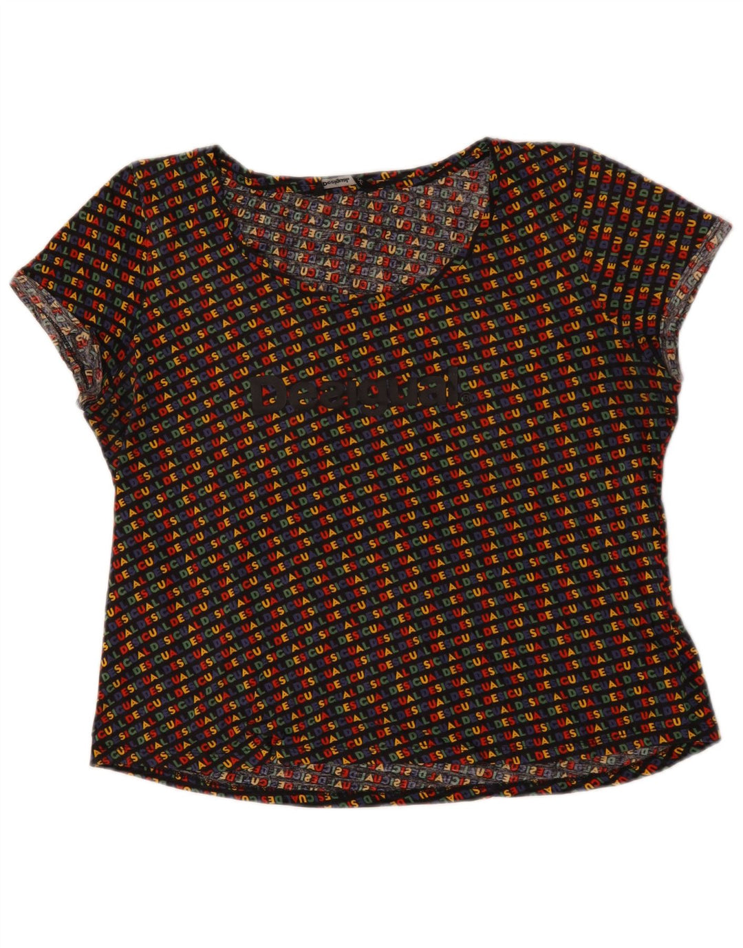 Desigual Dame Grafisk T-Shirt Top UK 20 2XL Flerfarvet