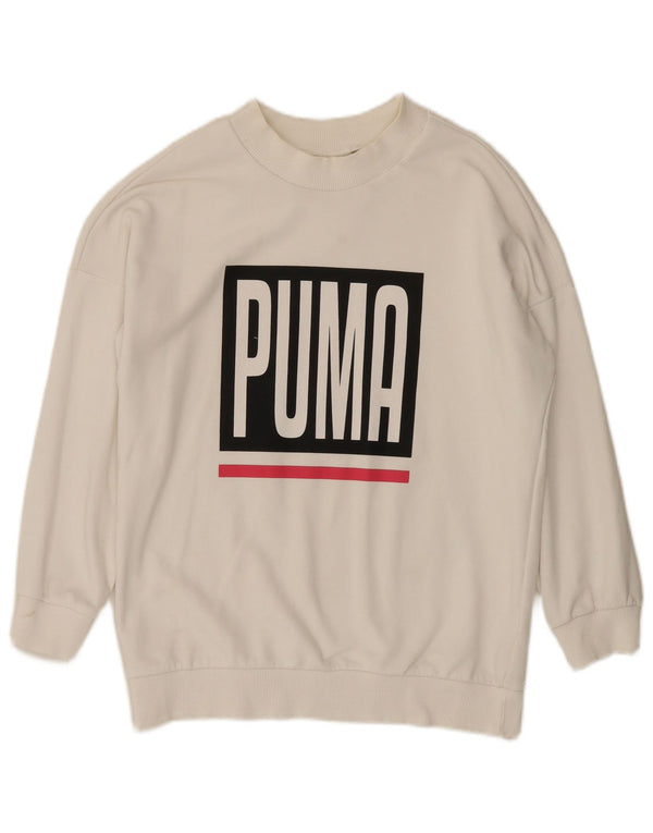 Puma Dame Grafisk Loose Fit Sweatshirt Jumper UK 10 Small White Bomuld
