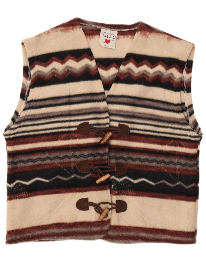 VINTAGE Dame Duffle Fleece Gilet UK 14 Medium Flerfarvet Stribet