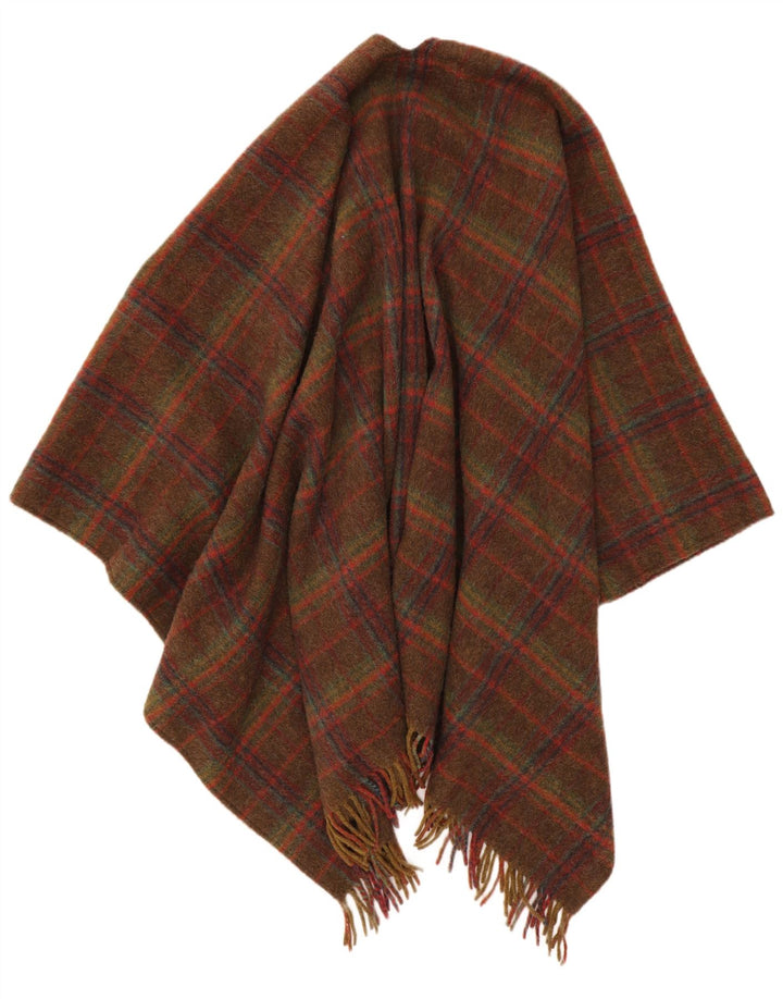 Superior Womens Open Poncho Jumper UK 16 Large Brown Plaid Uld