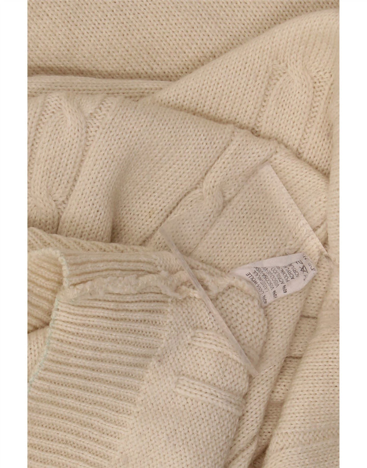 VINTAGE Mens Polo Neck Jumper Sweater Large Off White Wool