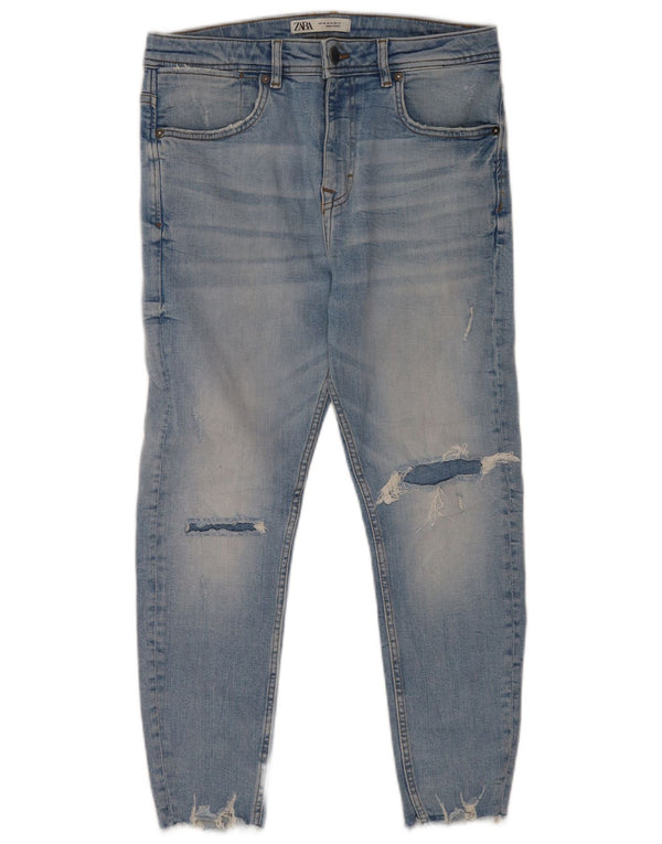 Zara Herre Distressed Skinny Jeans EU 40 Medium W31 L24 Blå Bomuld