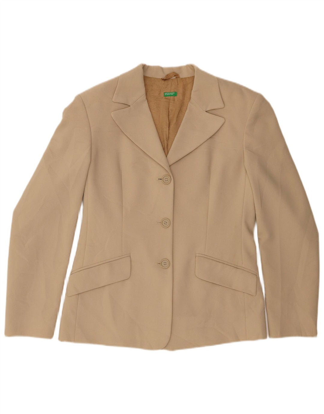 Benetton Dame 3-knaps blazerjakke IT 44 Medium Beige Polyester