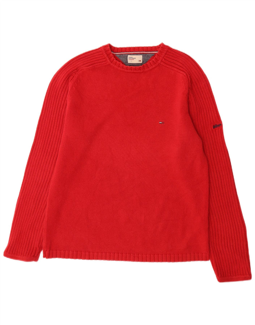Tommy Hilfiger Herre Crew Neck trøje Sweater Large Rød Bomuld