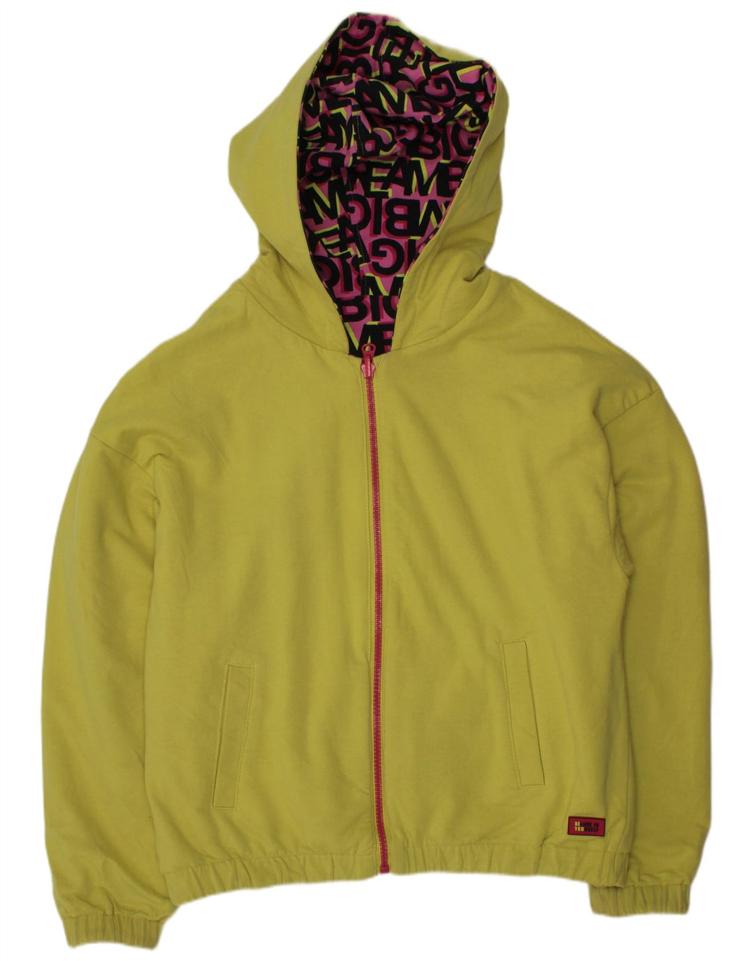 VINTAGE piger grafisk hættejakke vendbar 11-12 år Pink bomuld