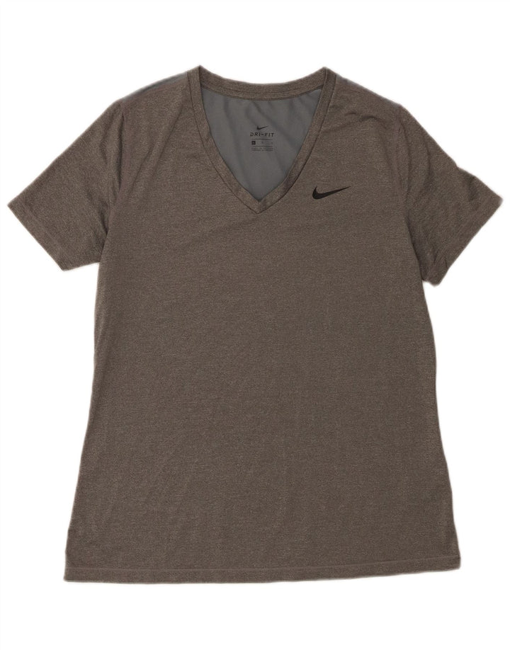 Nike Dame Dri Fit T-Shirt Top UK 14 Stor Grå Polyester