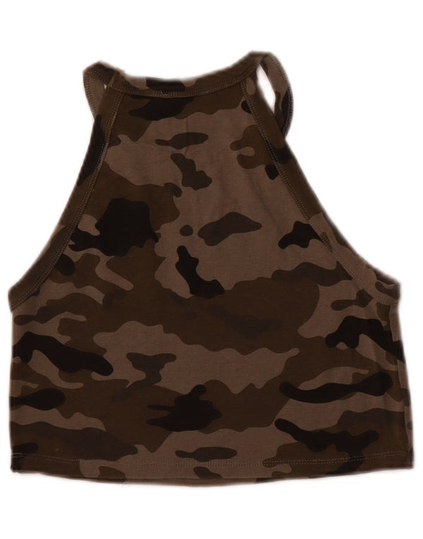 Zara Womens Crop Vest Top UK 14 Large Khaki Camouflage
