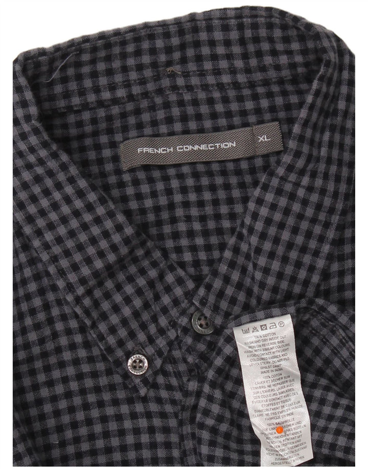 French Connection Herreskjorte XL Marineblå Gingham Cotton