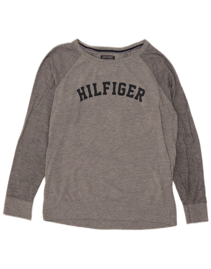 Tommy Hilfiger Dame Grafisk Top Langærmet UK 14 Medium Grå Bomuld