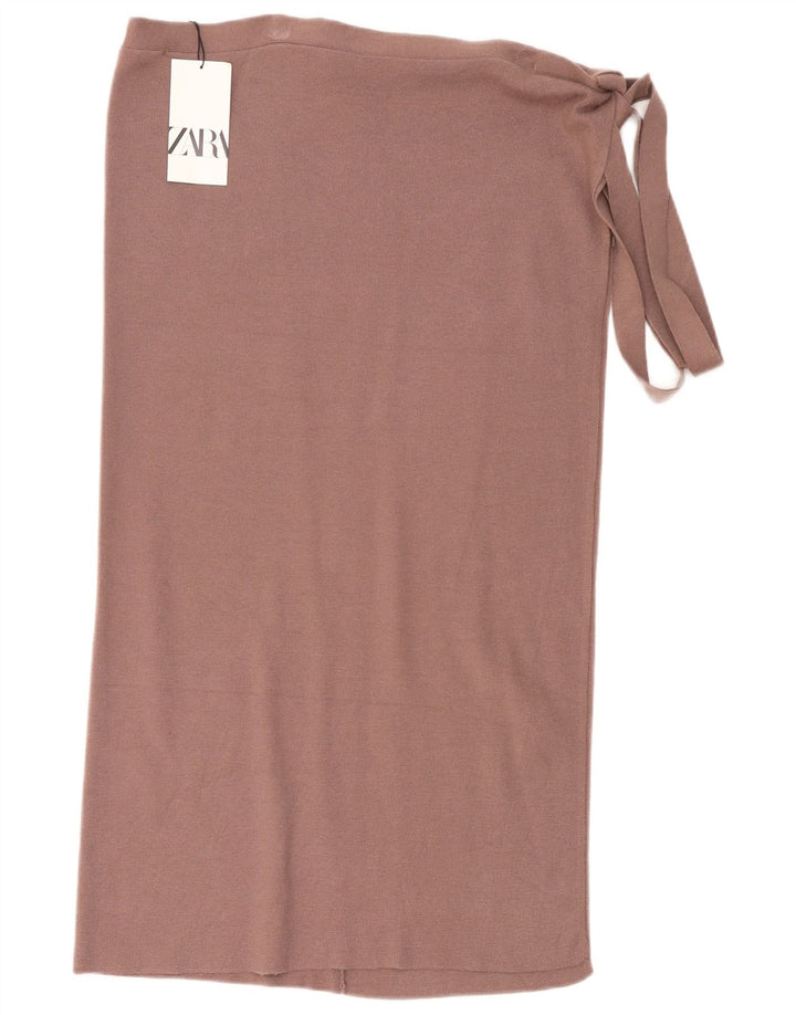 Zara Womens Knit Wrap Nederdel Medium W28 Brun Viscose