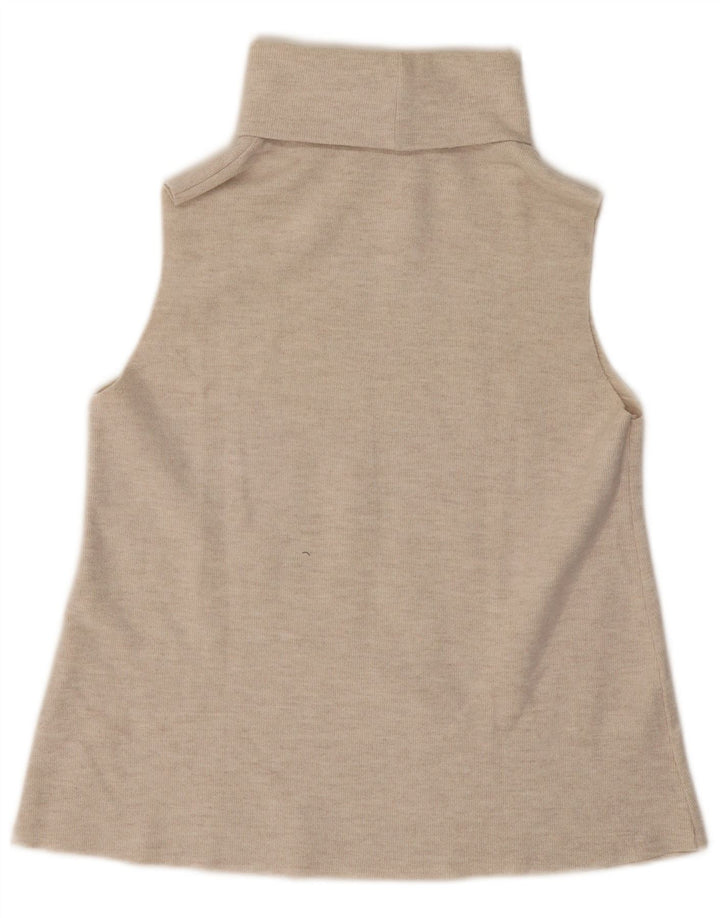 Zara Dame Roll Neck Vest Top UK 12 Medium Beige Bomuld