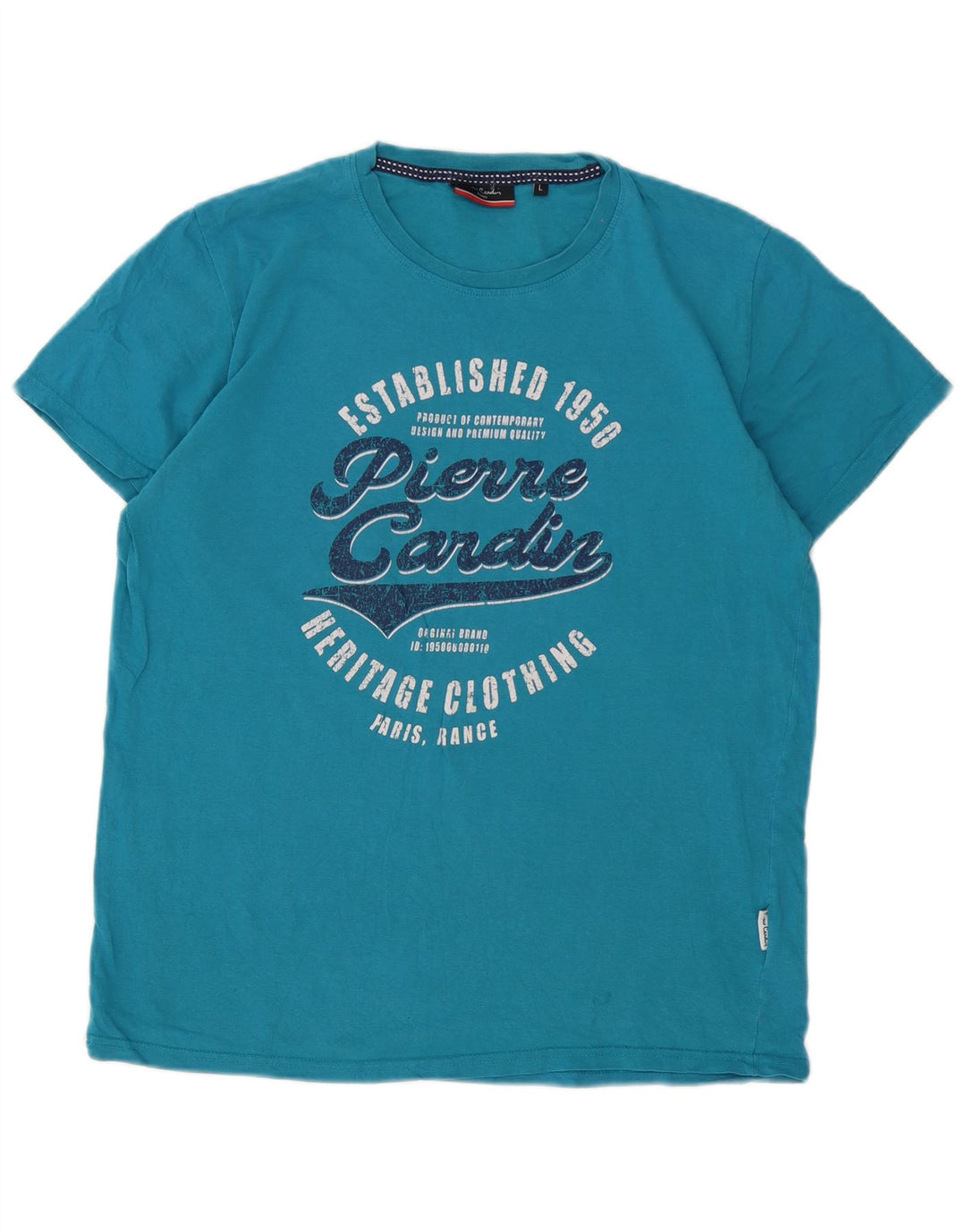 Pierre Cardin Herre Grafisk T-Shirt Top Stor Blå Bomuld