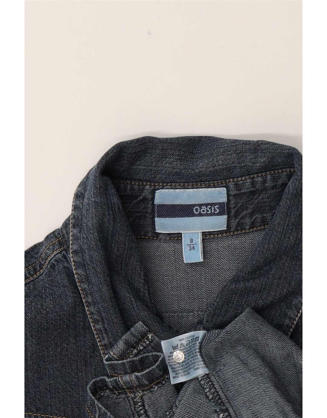 Oasis Dame Denim Shirt UK 8 Small Navy Blue Cotton