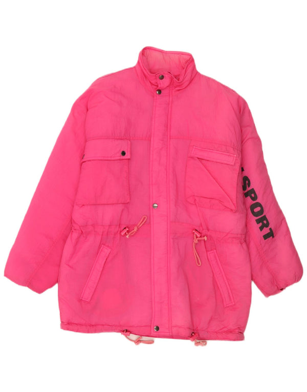Vintage piger grafisk skijakke 15-16 år Pink polyamid
