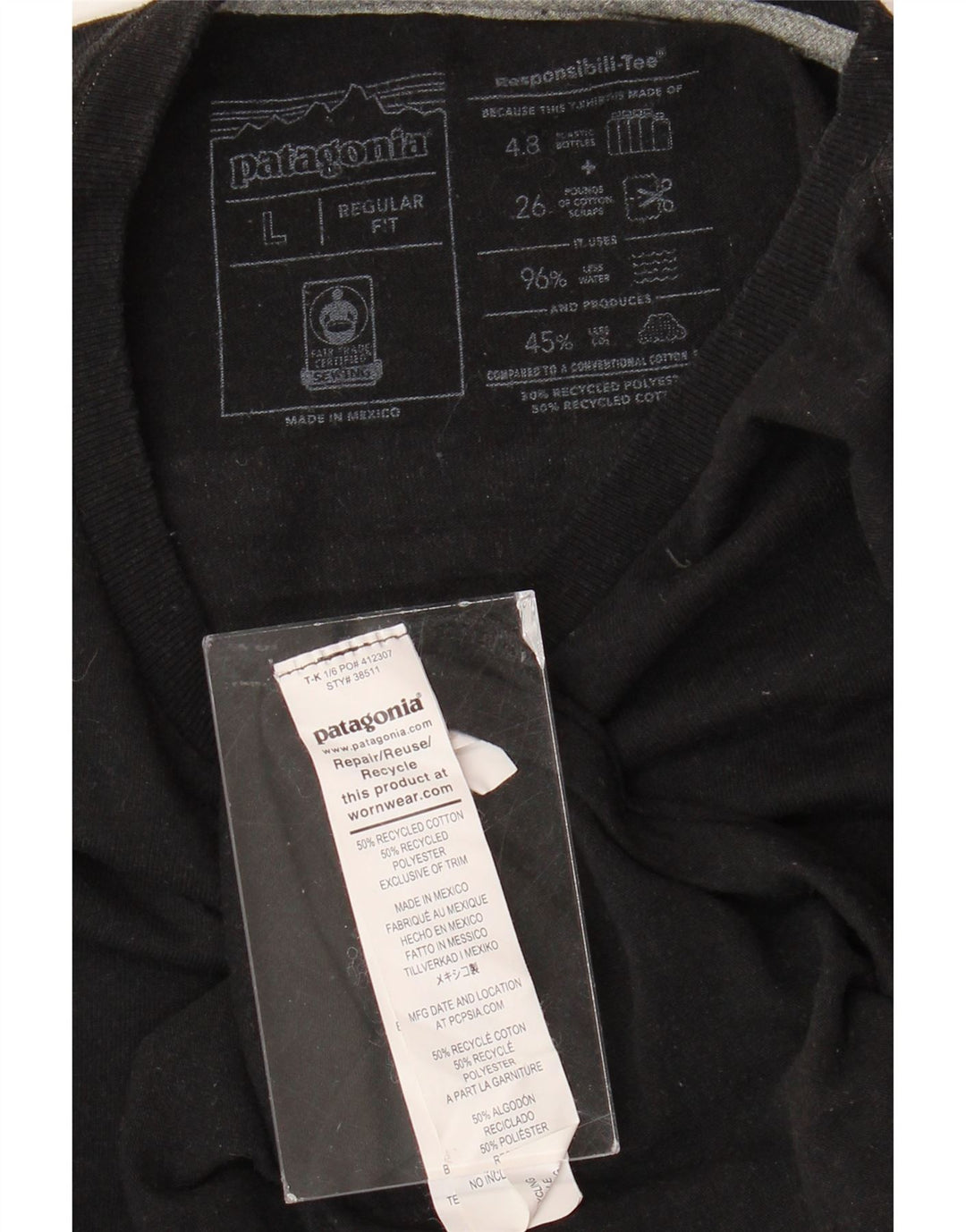 PATAGONIA Herre Regular Fit grafisk T-shirt Top Stor sort bomuld