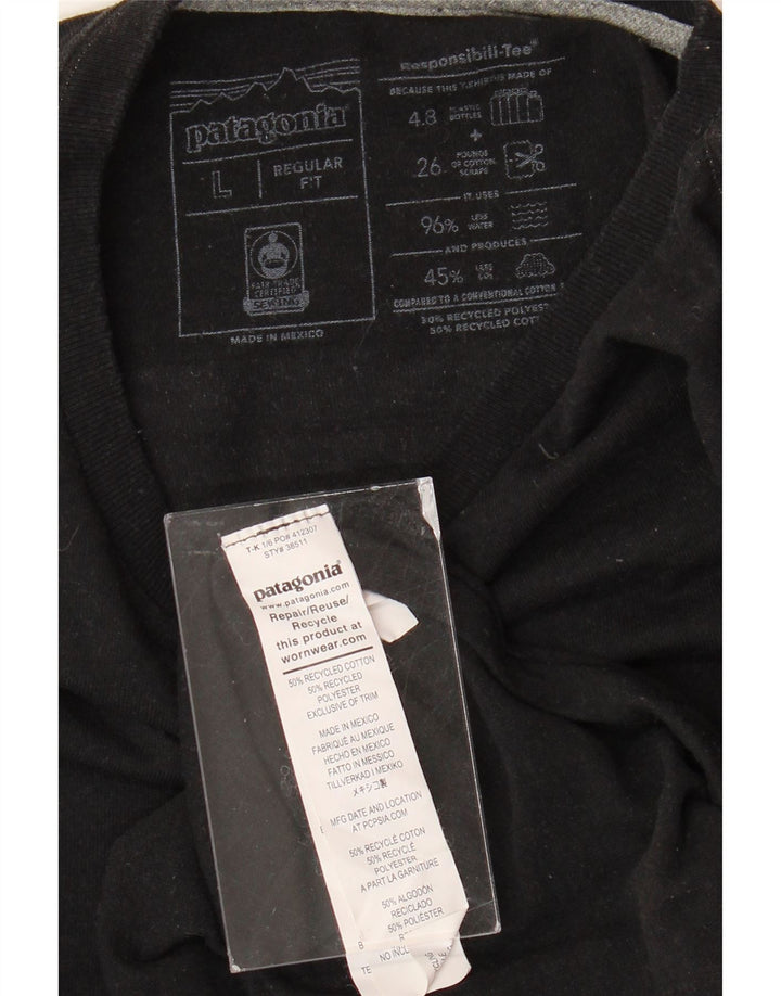 PATAGONIA Herre Regular Fit grafisk T-shirt Top Stor sort bomuld