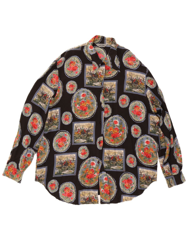 Vintage dameskjorte UK 18 XL sort blomster