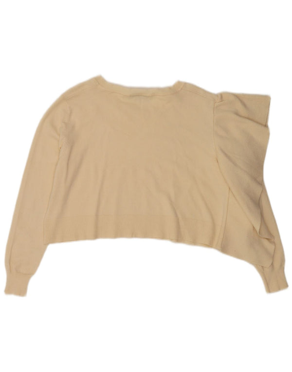 Zara Womens Crop Oversized Crew Neck Jumper Sweater UK 10 Small Beige