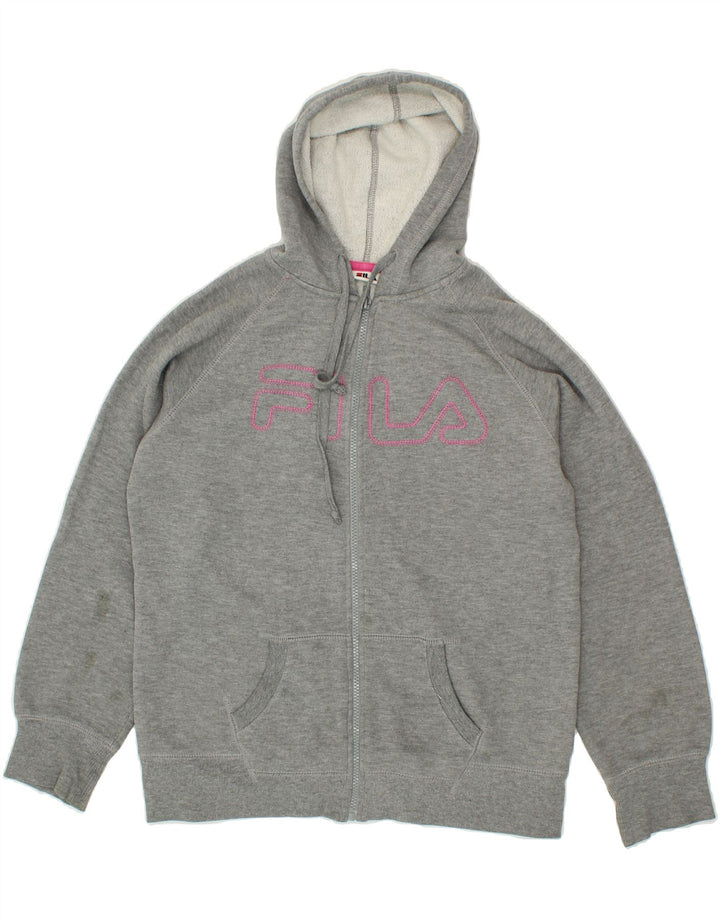 FILA Womens Graphic Zip Hoodie Sweater UK 14 Medium Grey Vintage Fila and Second-Hand Fila from Messina Hembry 