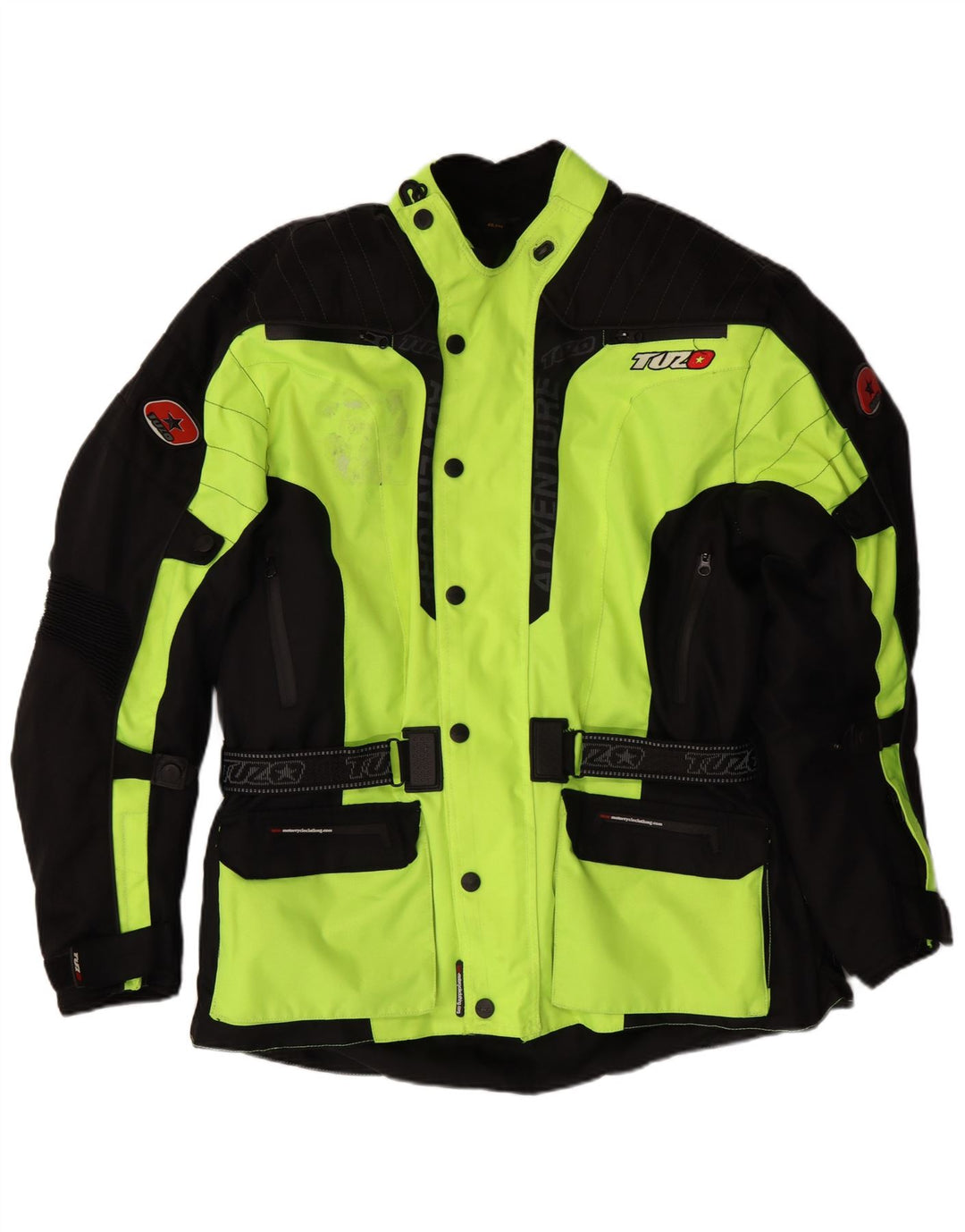 VINTAGE Herre grafisk Moto Racer Bomber Jacket UK 44 2XL Grøn Colourblock