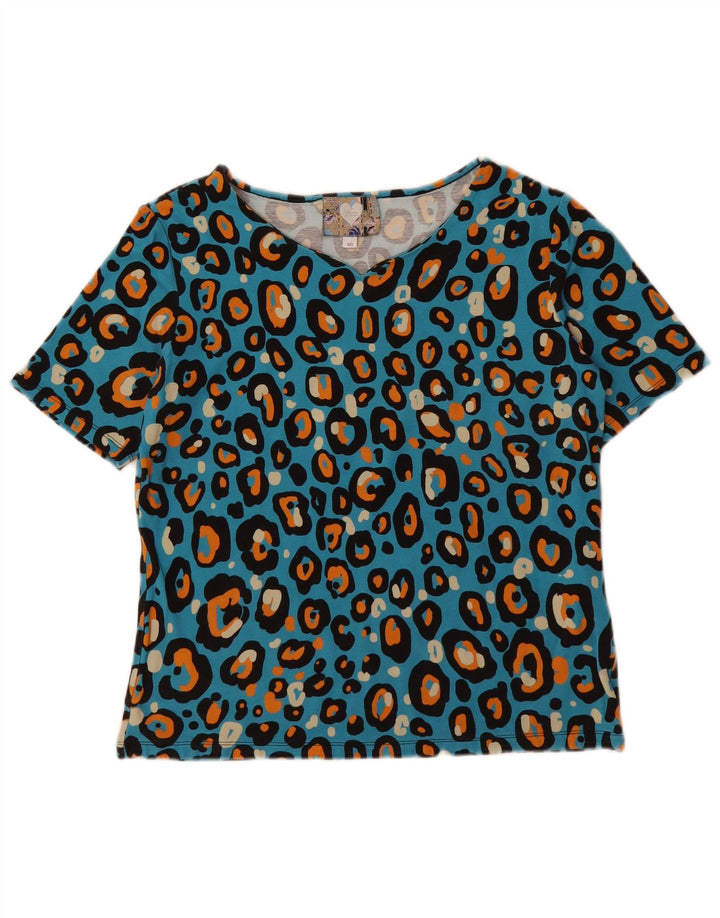 VINTAGE Dame bluse Top EU 40 Medium Blue Animal Print Bomuld