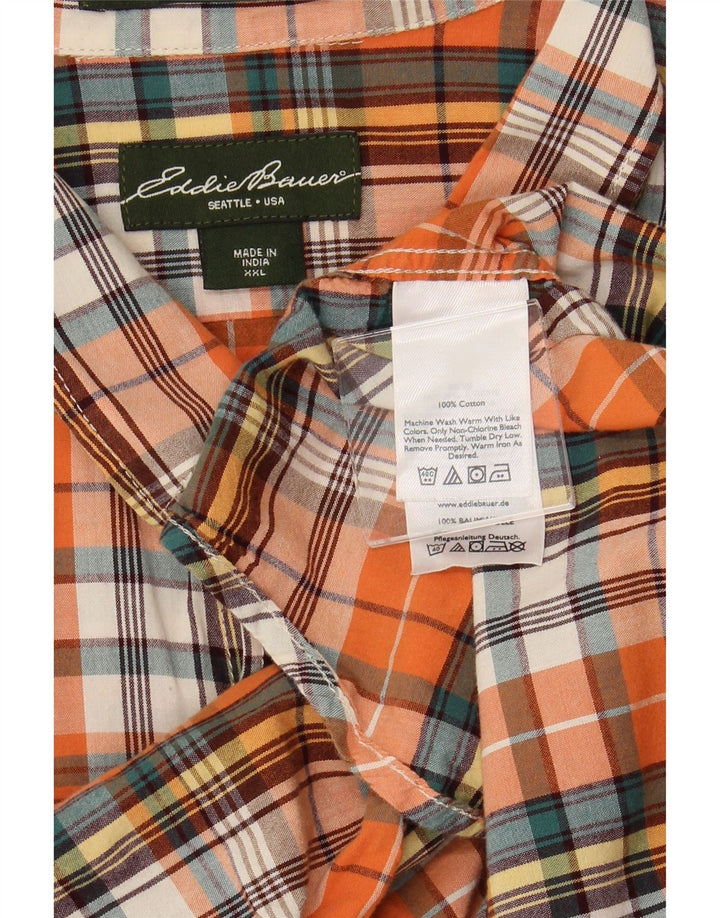 EDDIE BAUER Kortærmet herreskjorte 2XL orange ternet bomuld