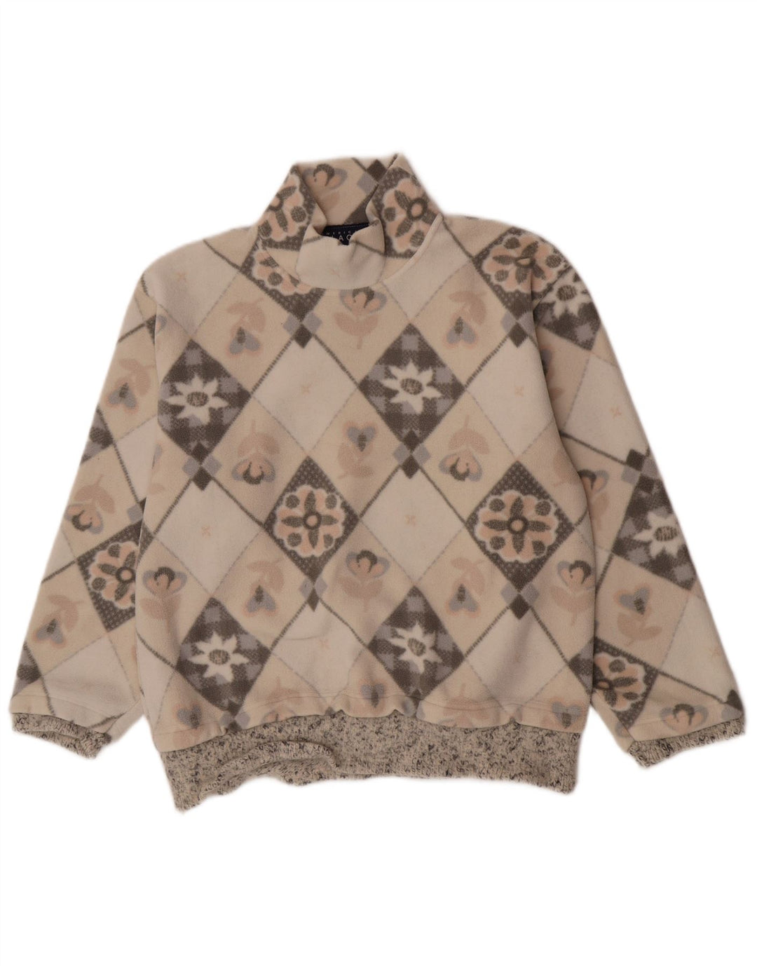 American Place Dame Fleece Jumper UK 14 Medium Beige Floral Polyester