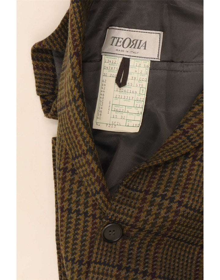 Vintage herre 2-knaps blazerjakke IT 54 2XL Khaki Houndstooth Uld