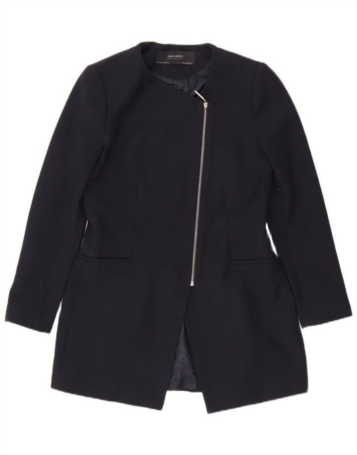 Zara Dame Blazer Jakke UK 12 Medium Navy Blue Polyester