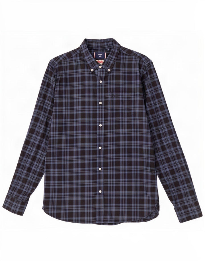 Superdry Flanelskjorte til mænd, medium marineblå ternet bomuld