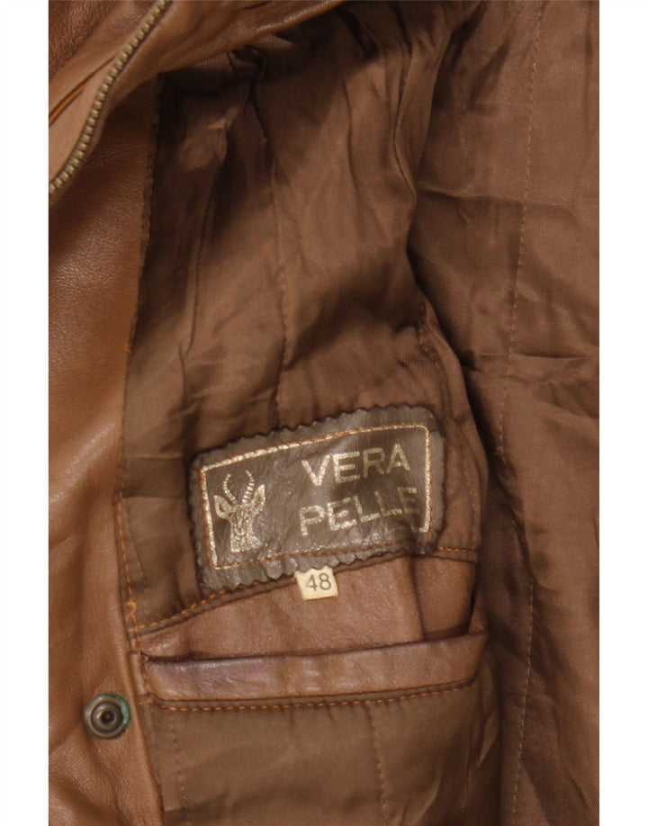 VINTAGE Dame Læderjakke IT 48 XL Brun Læder