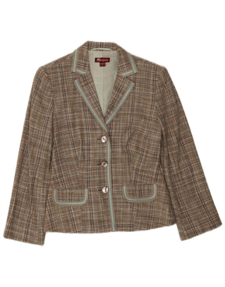 Monsoon Dame 3 Button Blazer Jacket UK 8 Small Green Check Silke