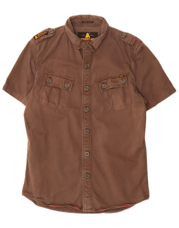 Superdry Kortærmet Militærskjorte til mænd Large Brown Cotton Army