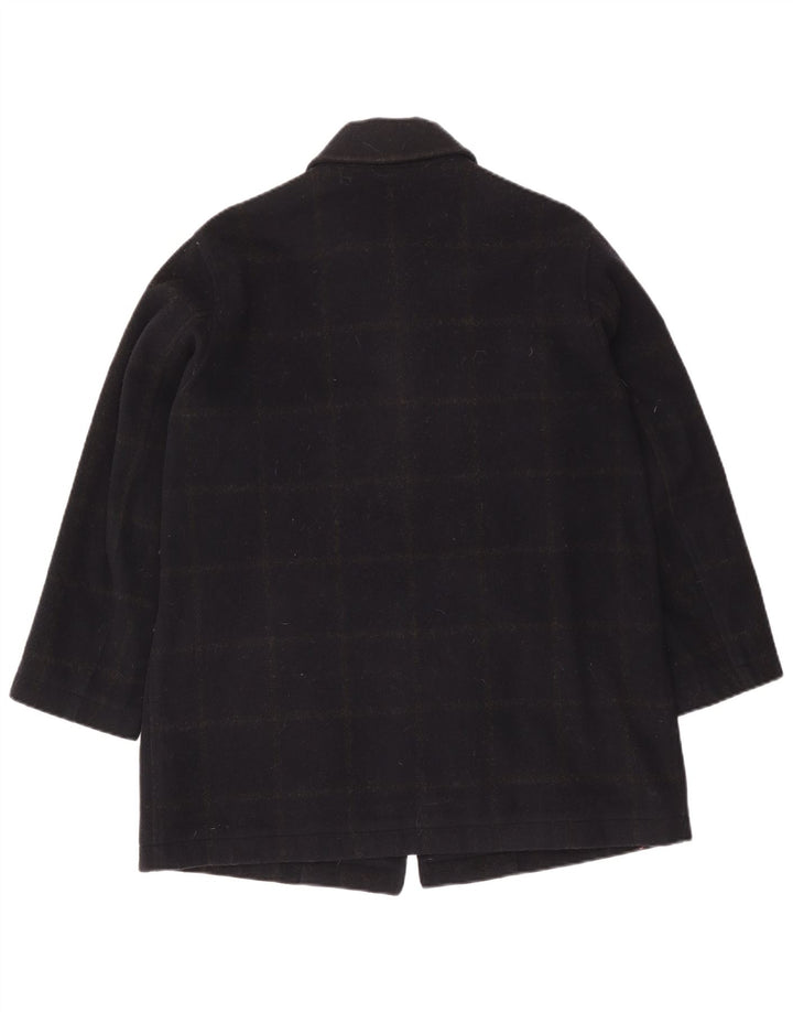 Vintage Dame Ski Overfrakke UK 14 Medium Navy Blue Check Wool