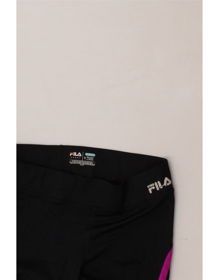 FILA Womens Capri Leggings UK 10 Small  Black Colourblock Polyester Vintage Fila and Second-Hand Fila from Messina Hembry 