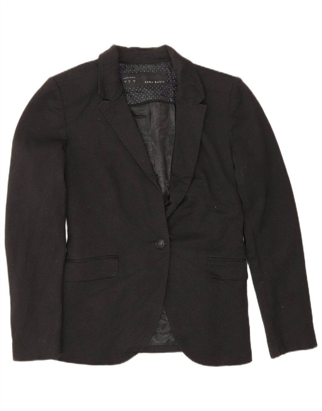 Zara Dame 1 Knap Blazer Jacket UK 12 Medium Sort Polyester