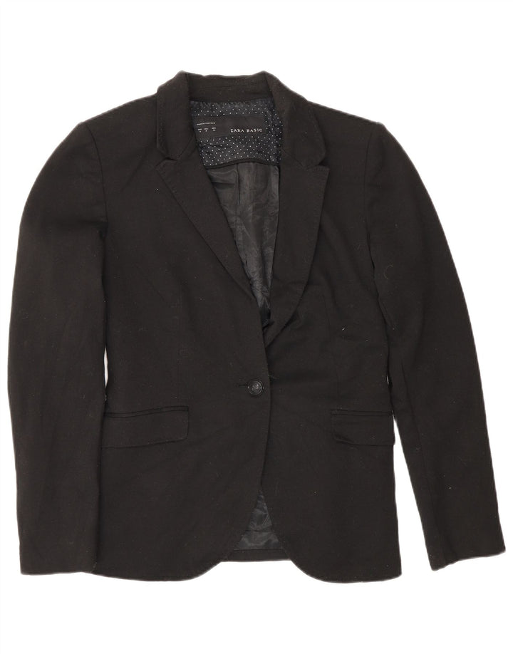 Zara Dame 1 Knap Blazer Jacket UK 12 Medium Sort Polyester