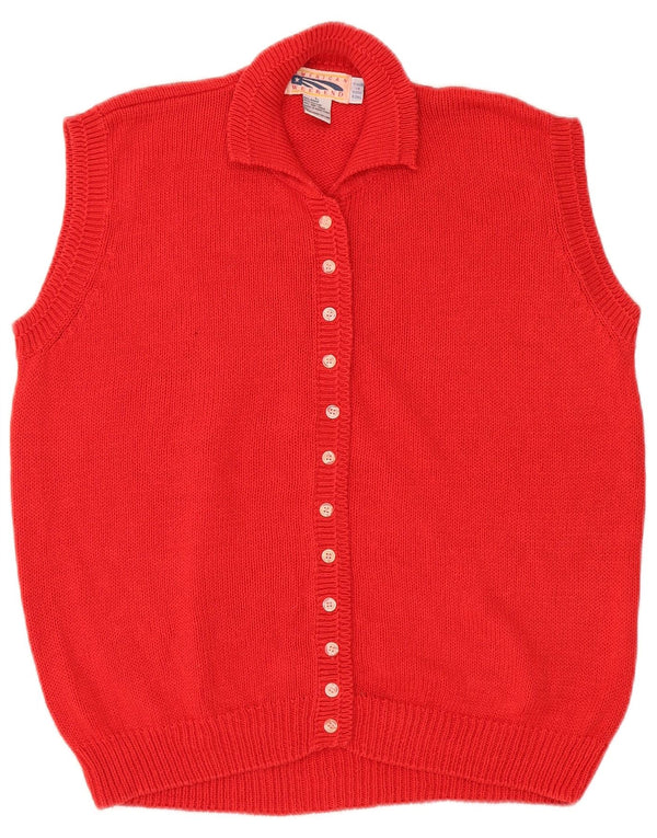 Vintage ærmeløs cardigan sweater til kvinder UK 16 Large Red Ramie