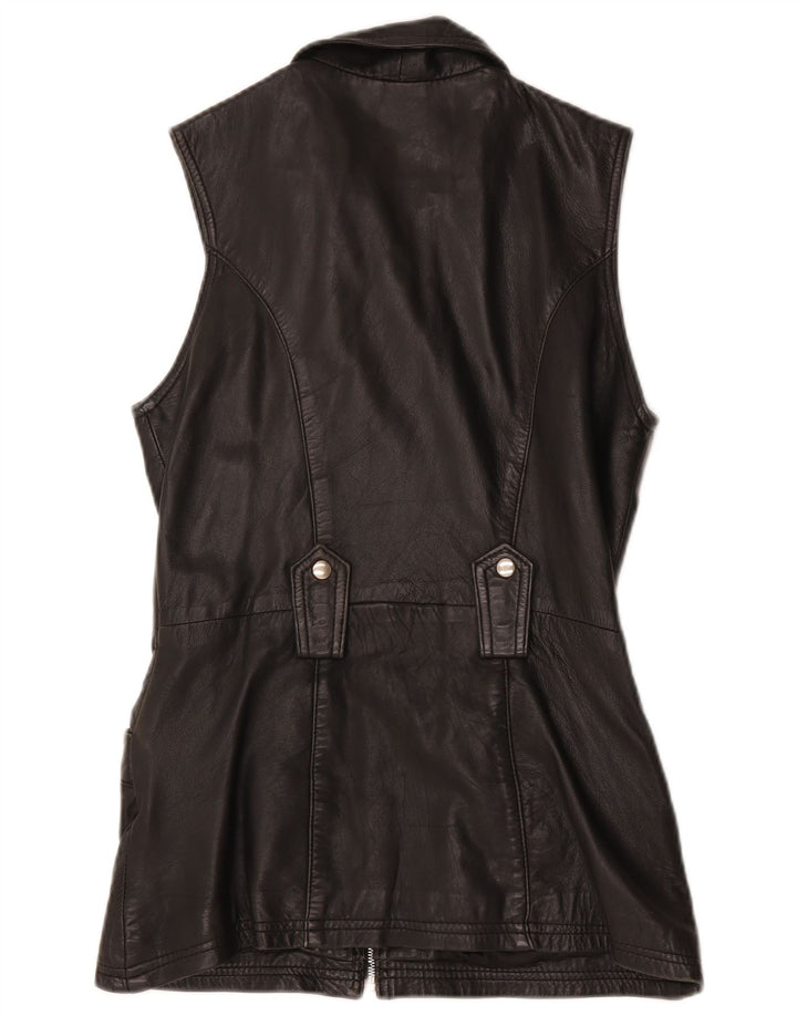 Vintage Dame Læder Gilet UK 12 Medium Black