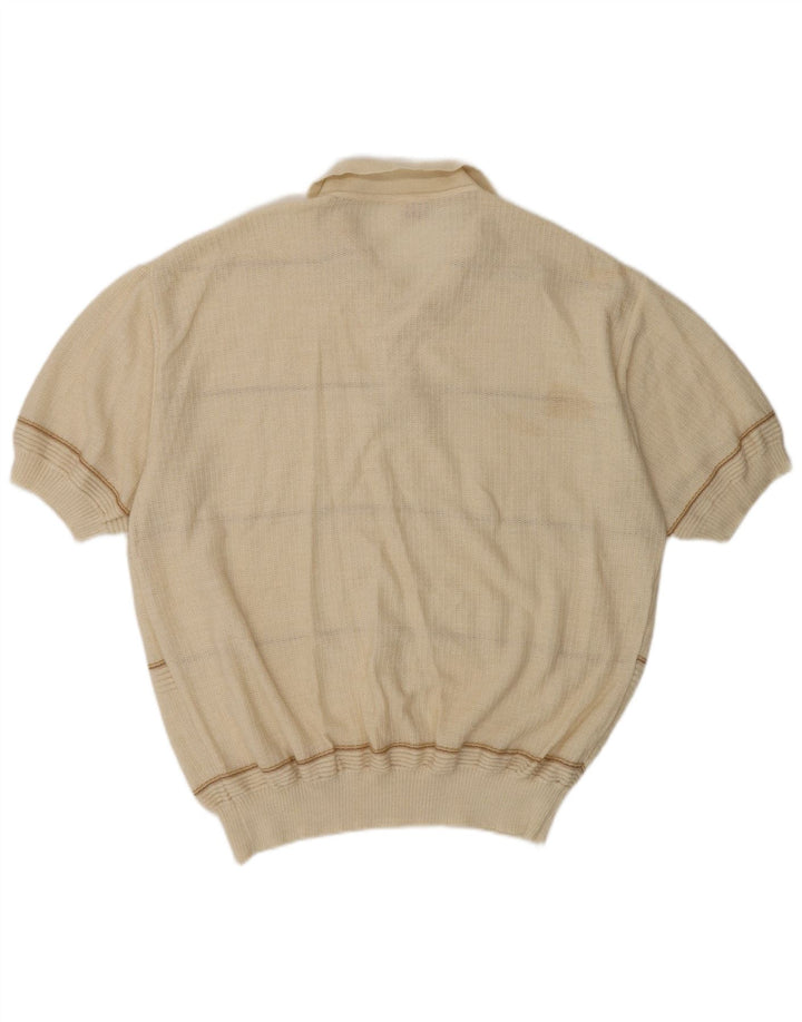 Vintage poloskjorte til mænd Medium Beige Stribet polyakryl