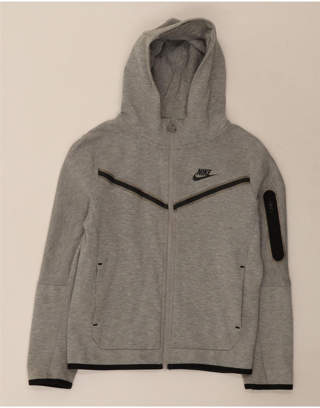 NIKE hættetrøje med lynlås til drenge 10-11 år mellem grå stribet bomuld
