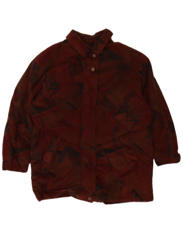 Vintage Dame Windbreaker Coat UK 20 2XL Burgundy Geometric