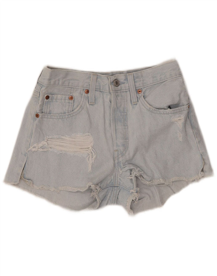 LEVI'S Womens 501 Distressed denimshorts W24 XS Blå bomuld