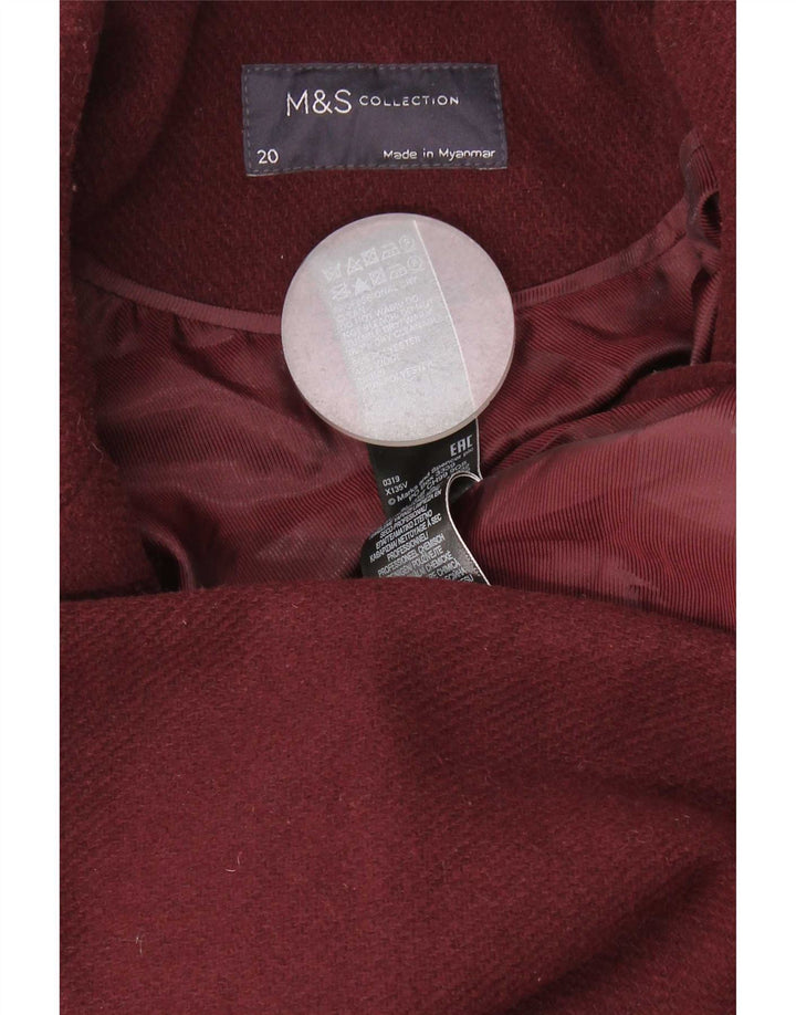 Marks & Spencer Dame Dobbeltradet Frakke UK 20 2XL Burgundy Polyester