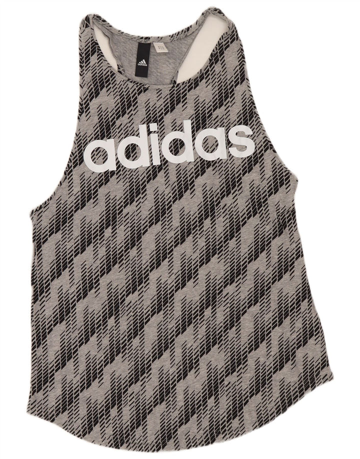 Adidas Dame Grafisk Vest Top UK 8 Lille Grå Geometrisk