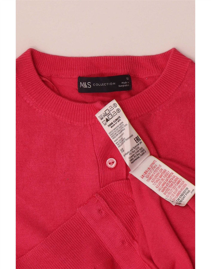 Marks & Spencer Womens Crop Cardigan Sweater UK 12 Medium Pink Viscose