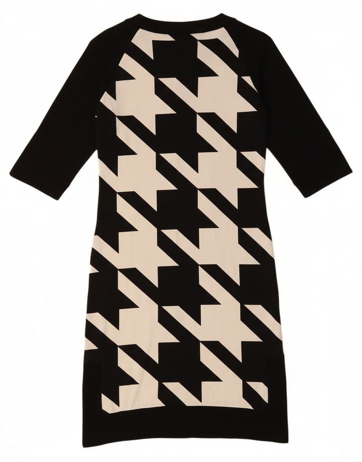 DESIGUAL Womens 3/4 Sleeve Shift Dress UK 10 Small Black Geometric