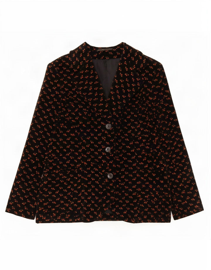 Vintage Dame 3 Button Velvet Blazer Jacket IT 48 XL Black Floral